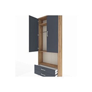 Arges Dolap 3 Raflı 2 Çekmeceli Tek Askılı 88x30x221 Çam-antrasit