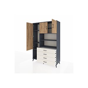 Hyperion Dolap 7 Raflı 4 Çekmeceli 3 Kapaklı 132x44x195 Antrasit-çam/aytaşı