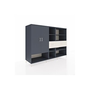 Kronos Dolap 10 Raflı 2 Çekmeceli 2 Kapaklı 220x59x163 Antrasit-antrasit/aytaşı