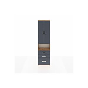 Arges Dolap 4 Raflı 3 Çekmeceli 2 Kapaklı 60x30x221 Çam-antrasit