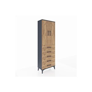 Arges Dolap Tek Raflı 5 Çekmeceli Tek Askılı 60x30x182 Antrasit-çam
