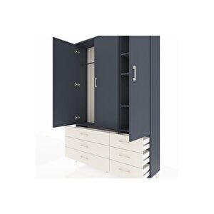 Arges Dolap 5 Raflı 6 Çekmeceli Tek Askılı 132x30x195 Antrasit-antrasit/aytaşı