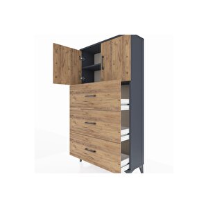 Arges Dolap 2 Raflı 3 Çekmeceli 2 Kapaklı 88x30x163 Antrasit-çam