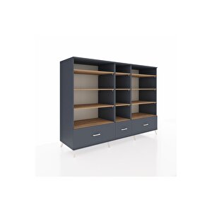 Kronos Dolap 12 Raflı 3 Çekmeceli  220x59x163 Antrasit-çam/antrasit