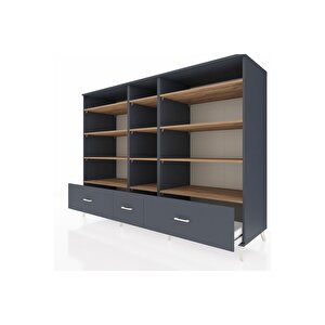 Kronos Dolap 12 Raflı 3 Çekmeceli  220x59x163 Antrasit-çam/antrasit