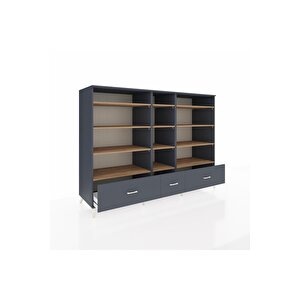 Kronos Dolap 12 Raflı 3 Çekmeceli  220x59x163 Antrasit-çam/antrasit