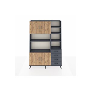 Arges Dolap 9 Raflı 4 Çekmeceli 4 Kapaklı 132x30x195 Antrasit-çam/antrasit
