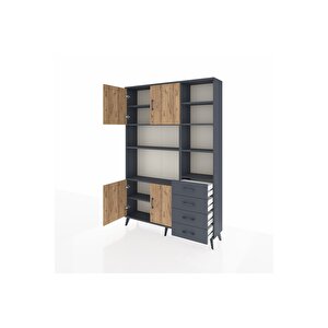 Arges Dolap 9 Raflı 4 Çekmeceli 4 Kapaklı 132x30x195 Antrasit-çam/antrasit