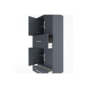 Hyperion Dolap 4 Raflı 2 Çekmeceli 4 Kapaklı 60x44x163 Antrasit-antrasit