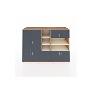 Kronos Dolap 14 Raflı 9 Kapaklı 220x59x163 Çam-antrasit/aytaşı