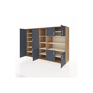 Kronos Dolap 14 Raflı 9 Kapaklı 220x59x163 Çam-antrasit/aytaşı