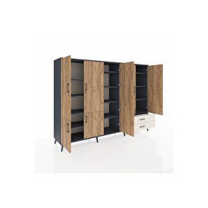 Hyperion Dolap 12 Raflı 2 Çekmeceli 7 Kapaklı 220x44x163 Antrasit-çam/aytaşı