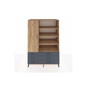 Kronos Dolap 8 Raflı 6 Çekmeceli Tek Kapaklı  132x59x195 Çam-çam/antrasit