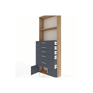 Arges Dolap 2 Raflı 5 Çekmeceli 2 Kapaklı 88x30x243 Çam-antrasit