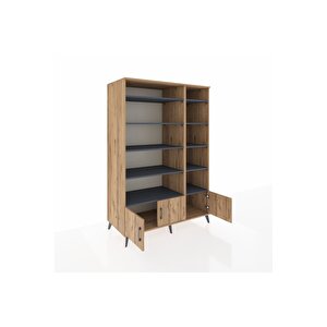 Kronos Dolap 10 Raflı 3 Kapaklı 132x59x195 Çam-çam/antrasit