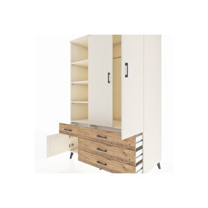 Kronos Dolap 5 Raflı 4 Çekmeceli Tek Askılı 132x59x195 Aytaşı-aytaşı/çam