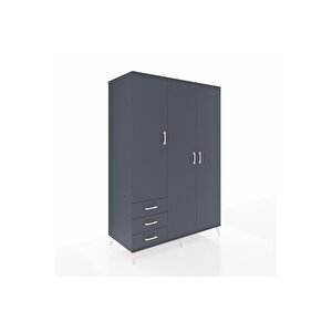 Kronos Dolap 6 Raflı 3 Çekmeceli Tek Askılı 132x59x195 Antrasit-antrasit/antrasit