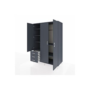 Kronos Dolap 6 Raflı 3 Çekmeceli Tek Askılı 132x59x195 Antrasit-antrasit/antrasit