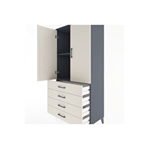 Hyperion Dolap 2 Raflı 4 Çekmeceli 2 Kapaklı 88x44x182 Antrasit-aytaşı