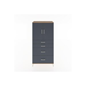 Hyperion Dolap Tek Raflı 4 Çekmeceli 2 Kapaklı 88x44x182 Çam-antrasit