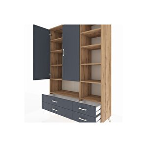 Hyperion Gardrop 10 Raflı 4 Çekmeceli 2 Kapaklı 132x44x195 Çam-antrasit