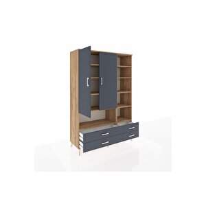 Hyperion Gardrop 10 Raflı 4 Çekmeceli 2 Kapaklı 132x44x195 Çam-antrasit