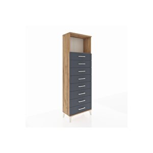 Arges Dolap Tek Raflı 8 Çekmeceli 60x30x182 Çam-antrasit