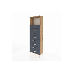 Arges Dolap Tek Raflı 8 Çekmeceli 60x30x182 Çam-antrasit