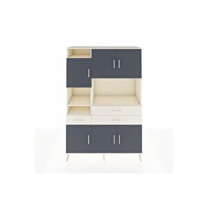 Hyperion Dolap 9 Raflı 3 Çekmeceli 6 Kapaklı 132x44x195 Aytaşı-antrasit/aytaşı