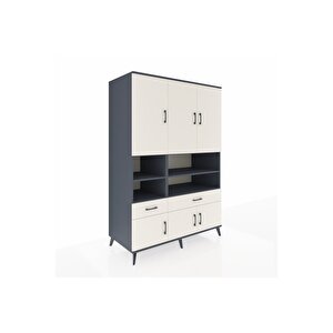 Kronos Dolap 8 Raflı 2 Çekmeceli 6 Kapaklı 132x59x195 Antrasit-aytaşı/aytaşı