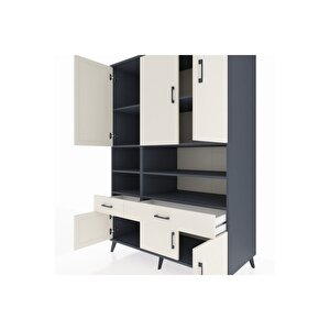 Kronos Dolap 8 Raflı 2 Çekmeceli 6 Kapaklı 132x59x195 Antrasit-aytaşı/aytaşı