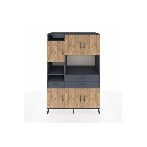 Kronos Dolap 9 Raflı 3 Çekmeceli 6 Kapaklı 132x59x195 Antrasit-çam/antrasit