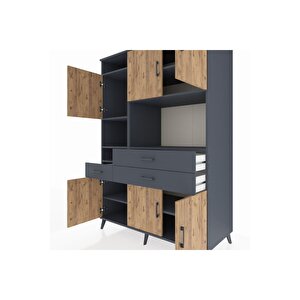 Kronos Dolap 9 Raflı 3 Çekmeceli 6 Kapaklı 132x59x195 Antrasit-çam/antrasit