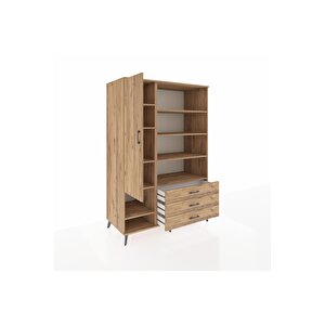 Kronos Dolap 9 Raflı 3 Çekmeceli Tek Kapaklı  132x59x195 Çam-çam/çam