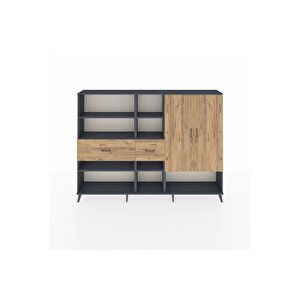 Arges Dolap 10 Raflı 2 Çekmeceli 2 Kapaklı 220x30x163 Antrasit-çam