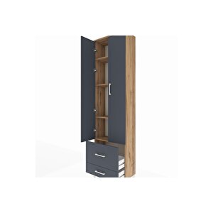 Arges Dolap 4 Raflı 2 Çekmeceli 2 Kapaklı 60x30x221 Çam-antrasit
