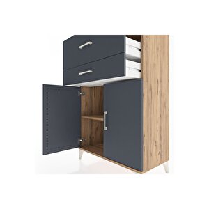 Hyperion Dolap Tek Raflı 2 Çekmeceli 2 Kapaklı 88x44x134 Çam-antrasit
