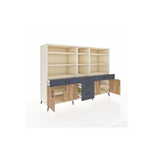 Kronos Dolap 11 Raflı 5 Çekmeceli 4 Kapaklı 220x59x163 Aytaşı-çam/antrasit