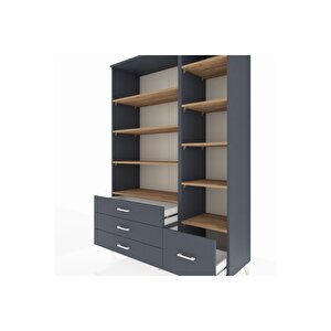 Hyperion Dolap 9 Raflı 4 Çekmeceli  132x44x195 Antrasit-çam/antrasit