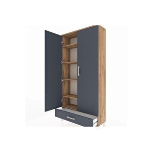 Arges Dolap 5 Raflı Tek Çekmeceli 2 Kapaklı 88x30x182 Çam-antrasit