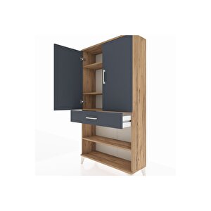 Arges Dolap 4 Raflı Tek Çekmeceli 2 Kapaklı 88x30x163 Çam-antrasit