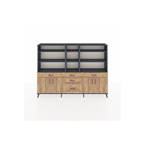 Arges Dolap 11 Raflı 5 Çekmeceli 4 Kapaklı 220x30x163 Antrasit-çam