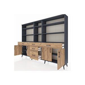 Arges Dolap 11 Raflı 5 Çekmeceli 4 Kapaklı 220x30x163 Antrasit-çam