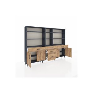 Arges Dolap 11 Raflı 5 Çekmeceli 4 Kapaklı 220x30x163 Antrasit-çam