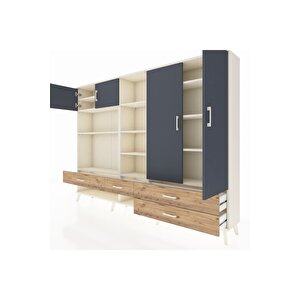 Arges Dolap 12 Raflı 4 Çekmeceli 4 Kapaklı 220x30x163 Aytaşı-antrasit/çam