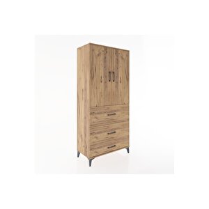 Hyperion Dolap Tek Raflı 3 Çekmeceli Tek Askılı 88x44x195 Çam-çam