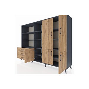 Hyperion Dolap 11 Raflı 3 Çekmeceli 5 Kapaklı 220x44x163 Antrasit-çam