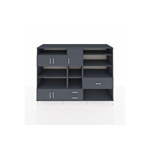 Kronos Dolap 13 Raflı 3 Çekmeceli 5 Kapaklı 220x59x163 Antrasit-antrasit