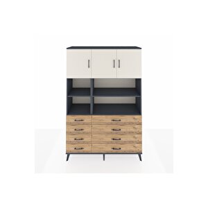 Hyperion Dolap 8 Raflı 8 Çekmeceli 3 Kapaklı 132x44x195 Antrasit-aytaşı/çam