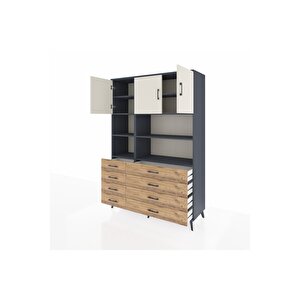 Hyperion Dolap 8 Raflı 8 Çekmeceli 3 Kapaklı 132x44x195 Antrasit-aytaşı/çam